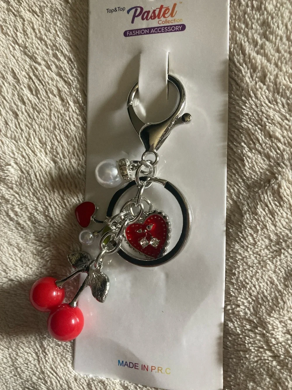 Pastels Clothing Red Cherry & Heart Keychain Clip